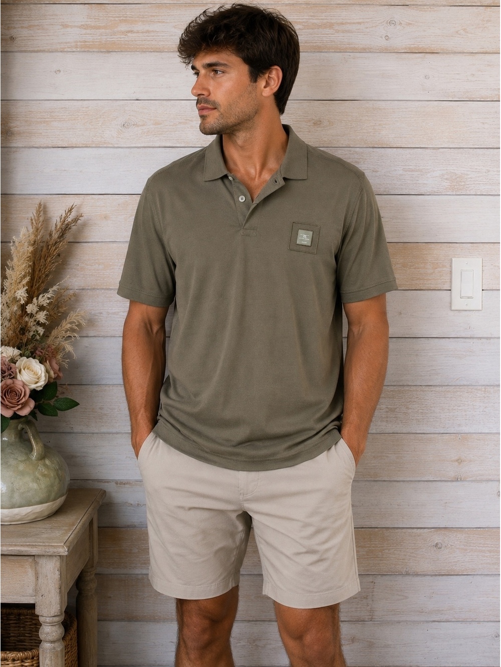 Flying Machine Men's XL Olive Green Polo Shirt with Chest Patch NWT
